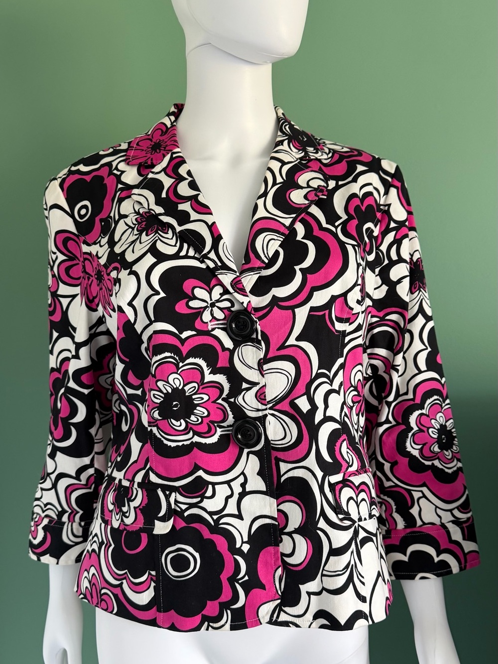 Vintage Spense Floral Print Cropped Blazer In Pink/Black/White